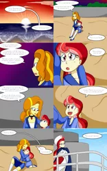 Size: 2000x3200 | Tagged: safe, artist:jake heritagu, derpibooru import, adagio dazzle, oc, oc:victory belle, comic:aria's archives, equestria girls, clothes, comic, dialogue, female, flashback, mother and child, mother and daughter, offspring, parent:adagio dazzle, speech bubble, sun