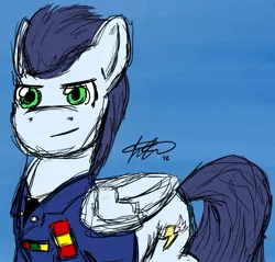 Size: 915x873 | Tagged: artist:amnease, clothes, derpibooru import, military uniform, safe, soarin', solo