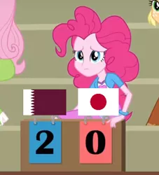 Size: 430x474 | Tagged: safe, derpibooru import, applejack, fluttershy, pinkie pie, equestria girls, equestria girls (movie), eqg flag-tag meme, football, japan, qatar, sports