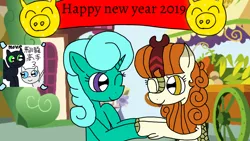 Size: 1920x1080 | Tagged: safe, artist:徐詩珮, derpibooru import, autumn blaze, glitter drops, kirin, pig, unicorn, sounds of silence, female, glitterblaze, happy new year, happy new year 2019, holiday, how to train your dragon, how to train your dragon 3, lesbian, mare, movie, shipping