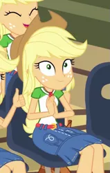 Size: 505x793 | Tagged: safe, derpibooru import, part of a set, applejack, equestria girls, equestria girls series, applejack audience, clones, cropped, faic, fluttershy's butterflies: applejack, help me, jackletree, multeity, part of a series, thousand yard stare, thumbs up, wide eyes