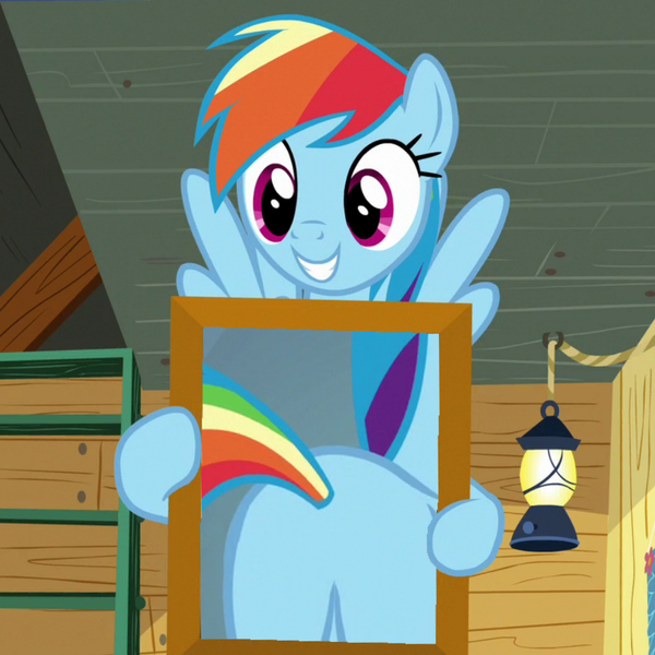 Size: 858x858 | Tagged: safe, derpibooru import, edit, edited screencap, editor:apex soundwave, screencap, rainbow dash, pegasus, pony, the washouts (episode), butt, female, happy, mare, meme, picture frame, plot, plot shot, rainbow dash's poster, shitposting