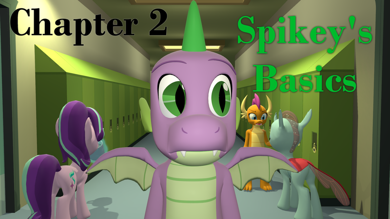 Size: 1920x1080 | Tagged: 3d, artist:papadragon69, chapter image, comic, comic:spike's cyosa, cyoa, derpibooru import, dragon, lockers, ocellus, older, older spike, part of a series, part of a set, safe, school, smolder, source filmmaker, spike, starlight glimmer, teenager, teenage spike, winged spike