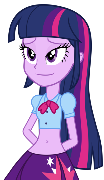 Size: 1876x3238 | Tagged: safe, artist:ponyalfonso, derpibooru import, edit, twilight sparkle, twilight sparkle (alicorn), alicorn, equestria girls, equestria girls (movie), belly button, clothes, female, hands behind back, midriff, pleated skirt, simple background, skirt, smiling, smirk, transparent background, vector