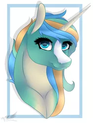 Size: 3056x4035 | Tagged: safe, artist:toxicartiststudio, derpibooru import, oc, unofficial characters only, pony, unicorn, abstract background, blaze (coat marking), bust, coat markings, commission, female, looking at you, mare, pony oc, smiling, solo