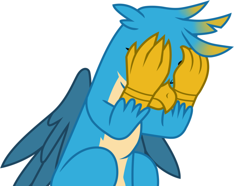 Size: 5511x4378 | Tagged: safe, artist:ejlightning007arts, derpibooru import, gallus, gryphon, the hearth's warming club, absurd resolution, covering, eyes closed, male, sad, simple background, solo, transparent background, vector