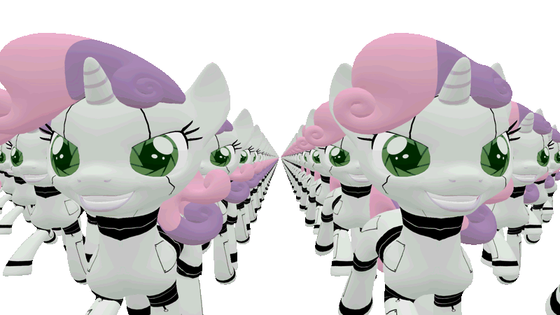 Size: 1920x1080 | Tagged: safe, artist:edward256, artist:galacta- x, derpibooru import, sweetie belle, pony, robot, robot pony, 3d, animated, clone trooper, gif, invasion, it's coming right at us, jedi purge, march, marching, multeity, order 66, perfect loop, revenge of the sith, screensaver, simple background, star wars, sweetie bot, transparent background