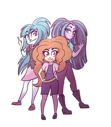 Size: 1427x1626 | Tagged: safe, artist:mayde-m, deleted from derpibooru, derpibooru import, adagio dazzle, aria blaze, sonata dusk, equestria girls, :3, fuck you, hand on hip, looking at you, middle finger, simple background, the dazzlings, transparent background, vulgar, 👌