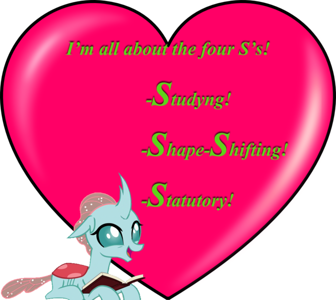 Size: 999x890 | Tagged: book, changedling, changeling, derpibooru import, heart, holiday, implied statutory, lasty's hearts, ocellus, reading, smiling, suggestive, valentine, valentine's day