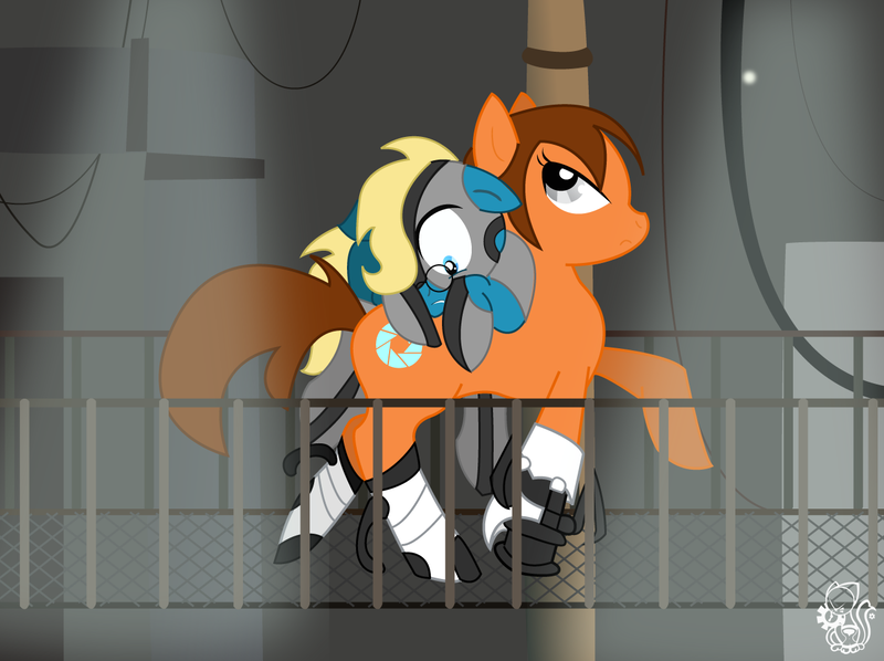 Size: 1284x960 | Tagged: safe, artist:paranormal-one, derpibooru import, ponified, pony, chell, portal (valve), portal 2, wheatley