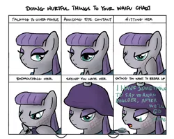 Size: 900x724 | Tagged: artist needed, safe, derpibooru import, boulder (pet), maud pie, earth pony, pony, /mlp/, abuse, dialogue, doing hurtful things, female, helmet, implied anon, lidded eyes, mare, now you fucked up, pickelhaube, simple background, this will end in death, this will end in omae wa mou shindeiru, this will end in pain, this will not end well, waifu, white background