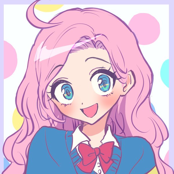 Size: 600x600 | Tagged: safe, derpibooru import, pinkie pie, human, equestria girls, anime, beautiful, bowtie, bust, cute, diapinkes, female, humanized, looking at you, open mouth, portrait, solo, かわいいおんなのこメーカー