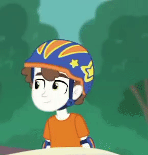 Size: 290x304 | Tagged: safe, derpibooru import, screencap, rainbow dash, super funk, equestria girls, equestria girls series, sic skateboard, spoiler:eqg series (season 2), animated, background human, clothes, cropped, female, gif, helmet, out of context, smiling, thumbs up
