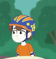 Size: 290x304 | Tagged: safe, derpibooru import, screencap, rainbow dash, super funk, equestria girls, equestria girls series, sic skateboard, spoiler:eqg series (season 2), animated, background human, clothes, cropped, female, gif, helmet, out of context, smiling, thumbs up