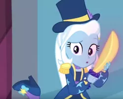 Size: 540x437 | Tagged: safe, derpibooru import, trixie, equestria girls, equestria girls series, street magic with trixie, spoiler:eqg series (season 2), clothes, cute, diatrixes, hat, high heels, looking at you, shoes, sword, top hat, weapon