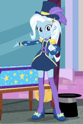 Size: 624x932 | Tagged: safe, derpibooru import, screencap, trixie, equestria girls, equestria girls series, street magic with trixie, spoiler:eqg series (season 2), animated, bow, clothes, cropped, cute, diatrixes, gif, hat, socks, thigh highs, top hat, zettai ryouiki