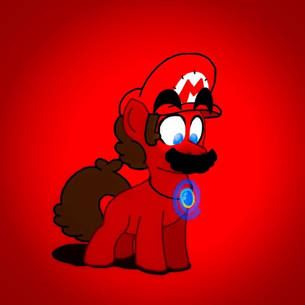 Size: 930x930 | Tagged: safe, artist:zer0cute, derpibooru import, ponified, earth pony, pony, cap, crossover, element of bravery, element of harmony, glow, hat, jewelry, mario, mario's hat, necklace, nintendo, super mario bros.