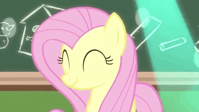 Size: 640x360 | Tagged: safe, derpibooru import, screencap, fluttershy, pony, teacher of the month (episode), spoiler:interseason shorts, animated, chalkboard, cute, dancing, gif, party soft, shyabetes, solo