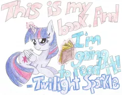 Size: 1024x803 | Tagged: safe, artist:mylittlepon3lov3, derpibooru import, twilight sparkle, twilight sparkle (alicorn), alicorn, pony, book, magic, prone, solo, traditional art