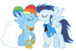 Size: 994x669 | Tagged: safe, artist:luuandherdraws, derpibooru import, rainbow dash, soarin', female, kissing, male, shipping, soarindash, straight