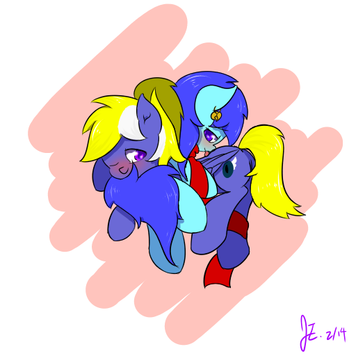 Size: 512x512 | Tagged: safe, artist:jerryenderby, artist:睿毛, derpibooru import, oc, oc:enderby, oc:peppermint candy, unofficial characters only, pony, colored, flat colors, gender neutral, genderless, hearts and hooves day, low res image, shipping