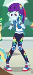 Size: 182x405 | Tagged: safe, derpibooru import, screencap, gallop j. fry, rainbow dash, equestria girls, equestria girls series, sic skateboard, spoiler:eqg series (season 2), clothes, converse, cropped, female, geode of super speed, helmet, magical geodes, offscreen character, shoes, smiling, sneakers