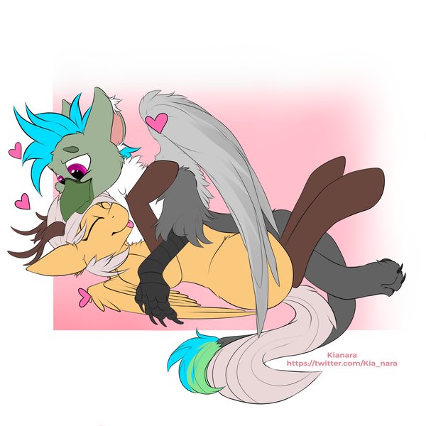 Size: 1080x1080 | Tagged: safe, artist:ynelle, derpibooru import, oc, oc:antler pone, oc:fluffy (the griffon), unofficial characters only, gryphon, pony, :p, antlers, silly, snuggling, tongue out