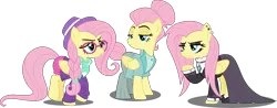 Size: 10463x4096 | Tagged: safe, artist:tralomine, derpibooru import, fluttershy, pegasus, pony, fake it 'til you make it, absurd resolution, alternate hairstyle, clothes, dress, female, fluttergoth, glasses, hat, hipstershy, mare, severeshy, simple background, transparent background, triality, vector