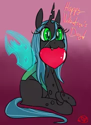 Size: 1000x1375 | Tagged: artist:ryuredwings, changeling, changeling queen, derpibooru import, female, heart, holiday, mouth hold, queen chrysalis, safe, solo, valentine's day