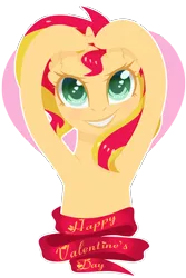 Size: 2000x3000 | Tagged: safe, artist:0okami-0ni, derpibooru import, sunset shimmer, pony, heart, holiday, simple background, solo, transparent background, valentine's day