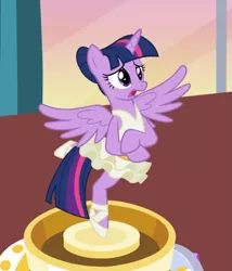 Size: 763x892 | Tagged: safe, derpibooru import, screencap, twilight sparkle, twilight sparkle (alicorn), alicorn, pony, a royal problem, ballerina, clothes, cropped, female, solo, spread wings, tutu, twilarina, wings