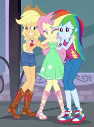 Size: 574x770 | Tagged: safe, derpibooru import, screencap, applejack, fluttershy, rainbow dash, rarity, equestria girls, equestria girls series, street chic, spoiler:eqg series (season 2), animated, applejack's hat, bare shoulders, boots, clothes, cold, converse, cowboy boots, cowboy hat, cropped, fetish fuel, fluttercold, freezing, geode of fauna, geode of super speed, geode of super strength, gif, hat, loop, magical geodes, shivering, shoes, shorts, sleeveless, sneakers, strapless