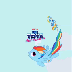 Size: 720x720 | Tagged: safe, artist:j-z-a, derpibooru import, rainbow dash, soarin', spitfire, surprise, pony, animated, clothes, documentary, flying, gif, loop, looped, netflix, perfect loop, the toys that made us, toy, uniform, wonderbolts uniform, you spin me right round