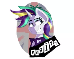 Size: 2161x1725 | Tagged: safe, artist:tehshockwave, derpibooru import, rarity, pony, it isn't the mane thing about you, alternate hairstyle, bust, dreamworks face, ear fluff, female, grin, mare, portrait, punk, raripunk, smiling, solo