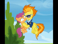 Size: 480x360 | Tagged: safe, derpibooru import, edit, edited screencap, screencap, scootaloo, spitfire, bird, chicken, pegasus, pony, the washouts (episode), abuse, animated, annoyed, behaving like a bird, behaving like a chicken, caption, clothes, context in description, cropped, gif, gif with captions, holding a pony, image macro, meme, scootabuse, scootachicken, shake, shitposting, shrunken pupils, sunglasses, text, uniform, wonderbolts dress uniform