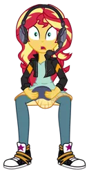 Size: 776x1509 | Tagged: safe, artist:viexy, derpibooru import, sunset shimmer, equestria girls, equestria girls series, game stream, spoiler:eqg series (season 2), clothes, converse, headphones, headset, shoes, simple background, solo, sunset gamer, transparent background, vector