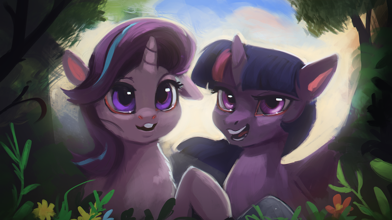 Size: 1920x1080 | Tagged: safe, artist:hierozaki, derpibooru import, starlight glimmer, twilight sparkle, twilight sparkle (alicorn), alicorn, pony, duo