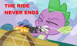 Size: 778x466 | Tagged: caption, derpibooru import, dragon, edit, edited screencap, image macro, male, mr. bones' wild ride, red text, safe, screencap, spike, spike at your service, text, the ride never ends