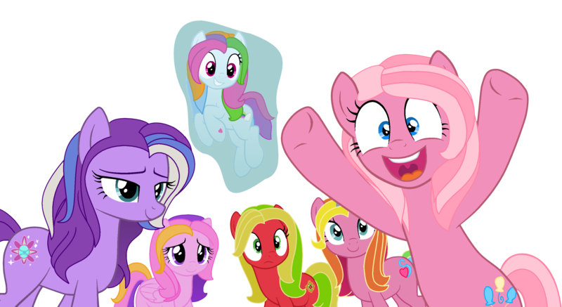 Size: 2804x1532 | Tagged: safe, artist:sinalaa, artist:toybonnie54320, derpibooru import, applejack, applejack (g3), fluttershy, fluttershy (g3), pinkie pie, pinkie pie (g3), rainbow dash, rainbow dash (g3), rarity, rarity (g3), twilight twinkle, earth pony, pegasus, pony, unicorn, g3, g3 to g4, generation leap, glowing horn, horn