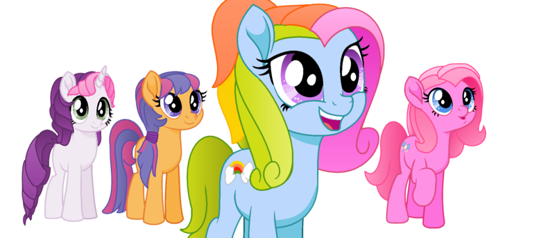 Size: 1920x822 | Tagged: safe, artist:elementbases, artist:toybonnie54320, derpibooru import, pinkie pie, pinkie pie (g3), rainbow dash, rainbow dash (g3), scootaloo, scootaloo (g3), sweetie belle, sweetie belle (g3), earth pony, pony, unicorn, my little pony: the movie, spoiler:my little pony the movie, base used, g3, g3 to g4, g3.5, g3.5 to g4, g4, generation leap