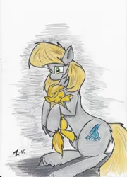 Size: 2504x3484 | Tagged: safe, artist:zubias, derpibooru import, oc, oc:fool's gold, unofficial characters only, pony, colt, female, male, mare, mother and child, mother and son, traditional art