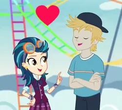 Size: 636x569 | Tagged: safe, derpibooru import, screencap, gold rush (character), indigo zap, equestria girls, equestria girls series, rollercoaster of friendship, background human, crack shipping, cropped, female, goldzap, heart, male, roller coaster, shipping, straight