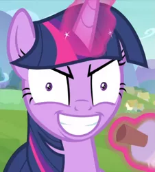 Size: 693x767 | Tagged: safe, derpibooru import, screencap, twilight sparkle, twilight sparkle (alicorn), alicorn, pony, starlight the hypnotist, spoiler:interseason shorts, >:d, cropped, evil grin, grin, looking at you, smiling, solo, teeth, twilight snapple