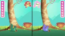 Size: 1920x1080 | Tagged: safe, derpibooru import, screencap, fluttershy, sunset shimmer, squirrel, equestria girls, equestria girls series, game stream, spoiler:eqg series (season 2), game, sunset shimmer frustrated at game