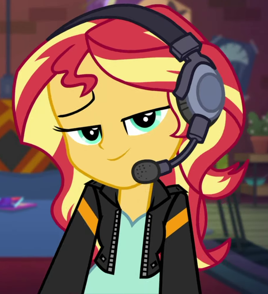 Size: 901x991 | Tagged: safe, derpibooru import, screencap, sunset shimmer, equestria girls, equestria girls series, game stream, spoiler:eqg series (season 2), cropped, gamer sunset, headphones, sunset gamer