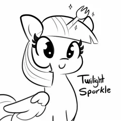 Size: 1650x1650 | Tagged: safe, artist:tjpones, derpibooru import, twilight sparkle, twilight sparkle (alicorn), alicorn, pony, female, lineart, mare, monochrome, pun, smiling, solo, spork, twilight sporkle, visual pun