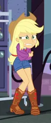 Size: 368x885 | Tagged: safe, derpibooru import, screencap, applejack, equestria girls, equestria girls series, street chic, spoiler:eqg series (season 2), cold, cropped, freezing, shivering, solo, wrapped up