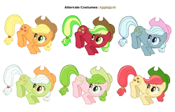 Size: 3600x2300 | Tagged: safe, artist:gurugrendo, artist:pika-robo, derpibooru import, apple bumpkin, applejack, applejack (g3), crimson gala, granny smith, red gala, earth pony, pony, alternate costumes, apple family member, bucking, female, g1, g1 to g4, g3, g3 to g4, g4, generation leap, mare, my little pony, palette swap, recolor, simple background, transparent background, vector