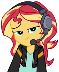 Size: 5009x6043 | Tagged: safe, artist:keronianniroro, derpibooru import, sunset shimmer, equestria girls, equestria girls series, game stream, spoiler:eqg series (season 2), absurd resolution, clothes, female, gamer sunset, headset, jacket, leather jacket, looking at you, simple background, smug, smugset shimmer, solo, sunset gamer, transparent background, vector