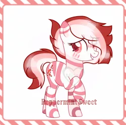 Size: 1280x1268 | Tagged: safe, artist:lazuli, artist:vixenfin, derpibooru import, oc, oc:peppermint sweet (ice1517), unofficial characters only, earth pony, pony, base used, female, heart eyes, mare, markings, raised hoof, solo, watermark, wingding eyes